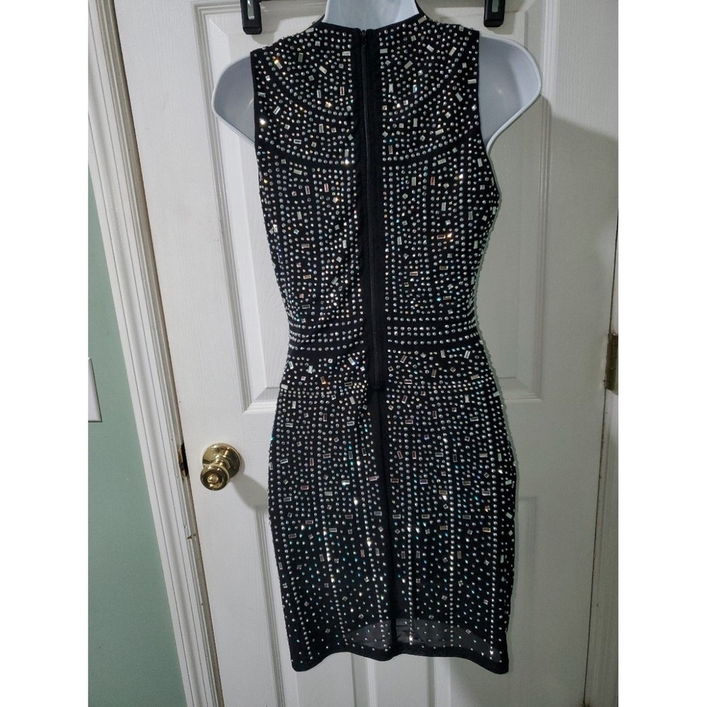 Windsor Black Rhinestone Studded Bodycon Mini Dress Sleeveless Party Clubwear - Picture 3 of 5